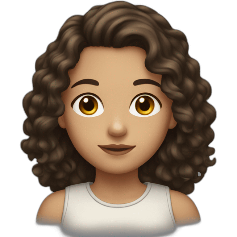 girl, long curly dark hair, brown eyes, tan, freckles emoji