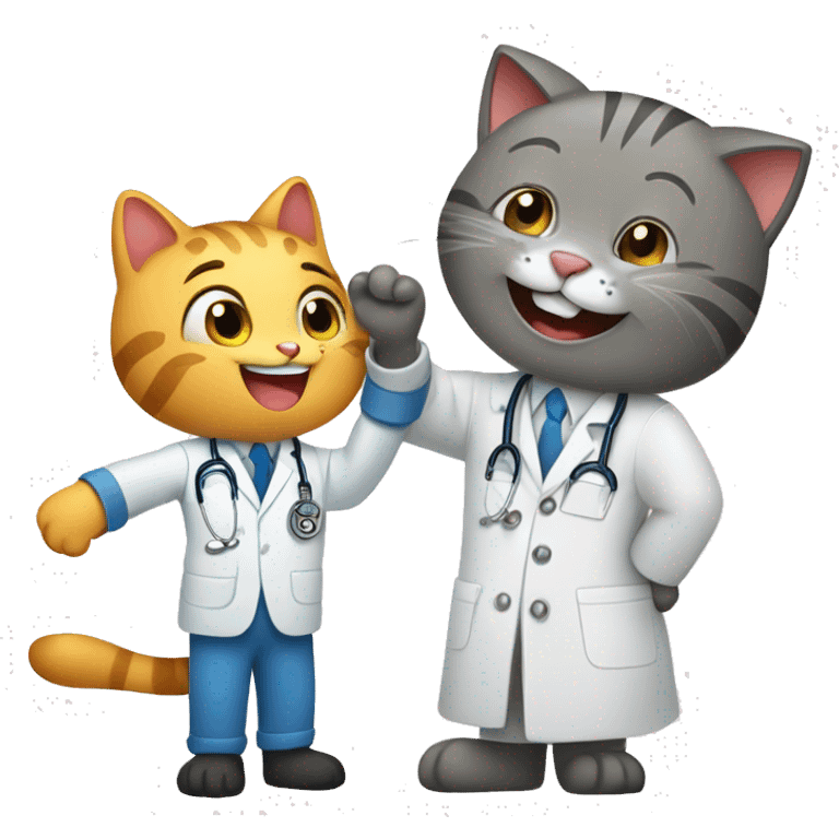 happy cat giving a veterinarian a high five emoji