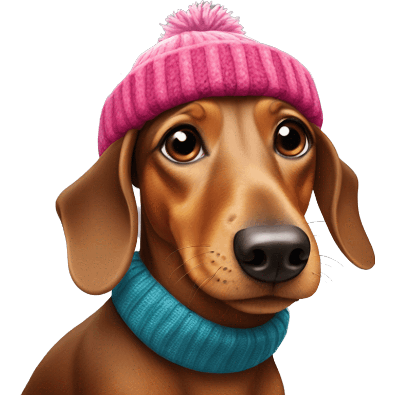 Dachshund wearing bobble hat emoji