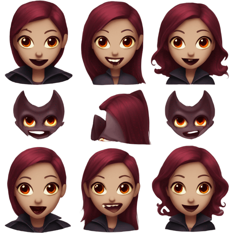 vampire girl with burgundy hair, fangs and red eyes emoji