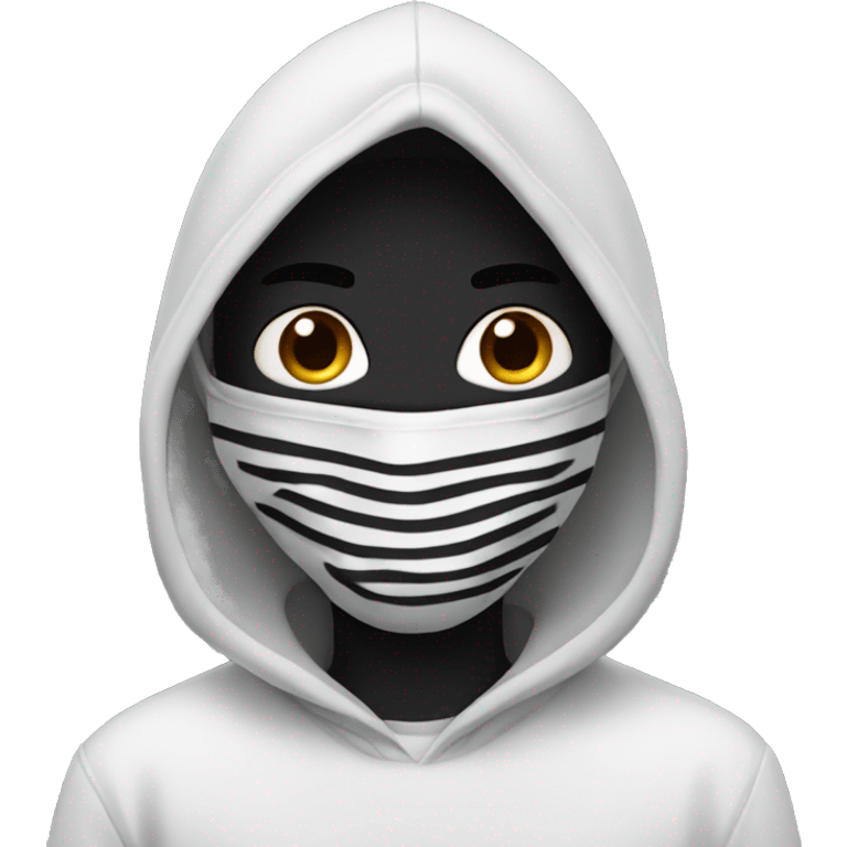 Boy with black mask and hood and a white shirt with black stripes emoji