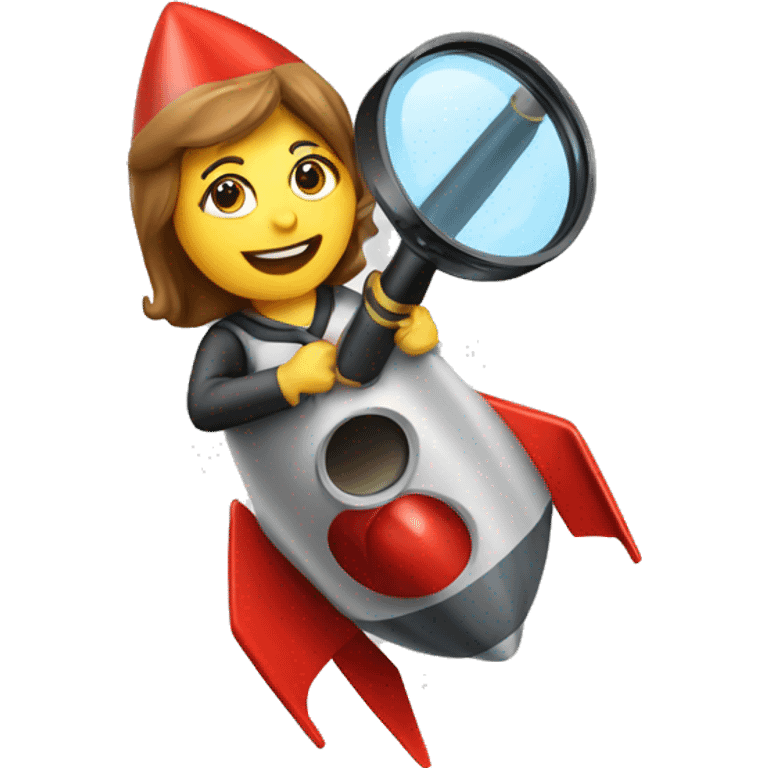 woman riding a rocket with a magnifier emoji