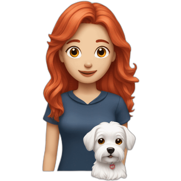 Red-haired girl with Maltese dog emoji