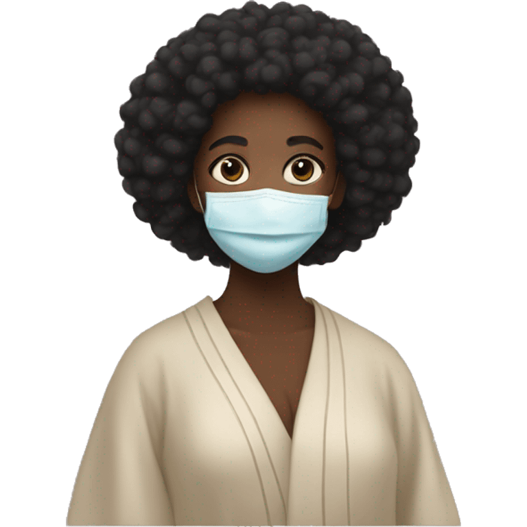 A black girl with a robe and face mask with an afro emoji