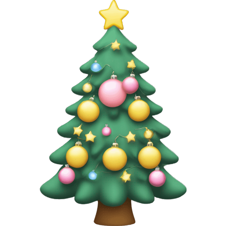 christmas tree with pastel ornaments like pink and yellow, with fairy lights emoji