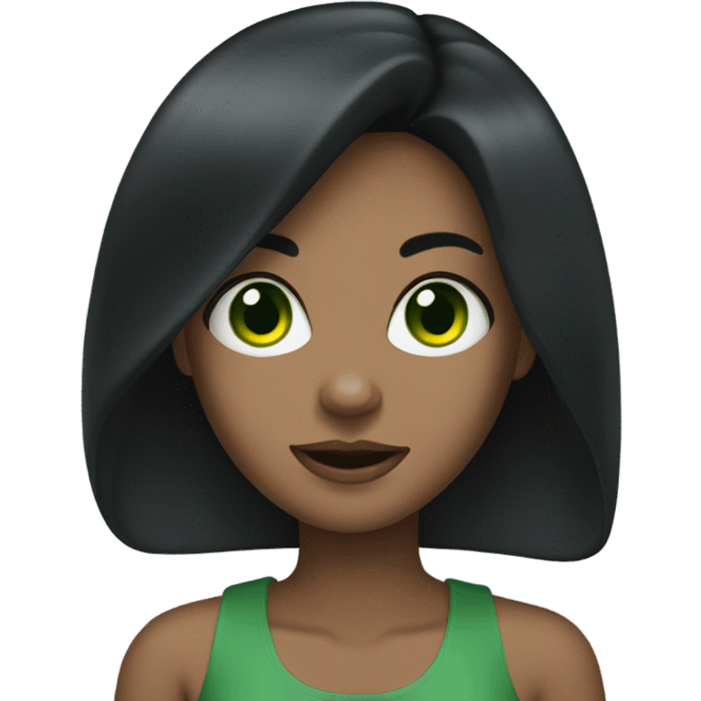 Black hair green eye woman emoji