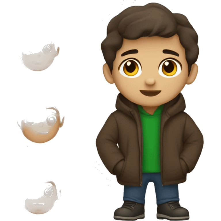 winter, christmas, hispanic, short brown hair, boy, brown eyes, child, full body, brown coat emoji