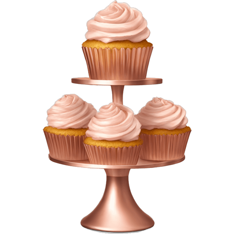 Realistic isolated empty rose gold cupcake stand. emoji