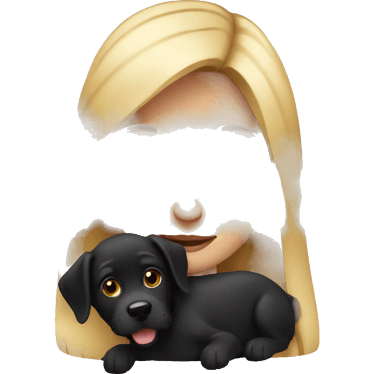 Girl with blonde hair holding a black dog emoji