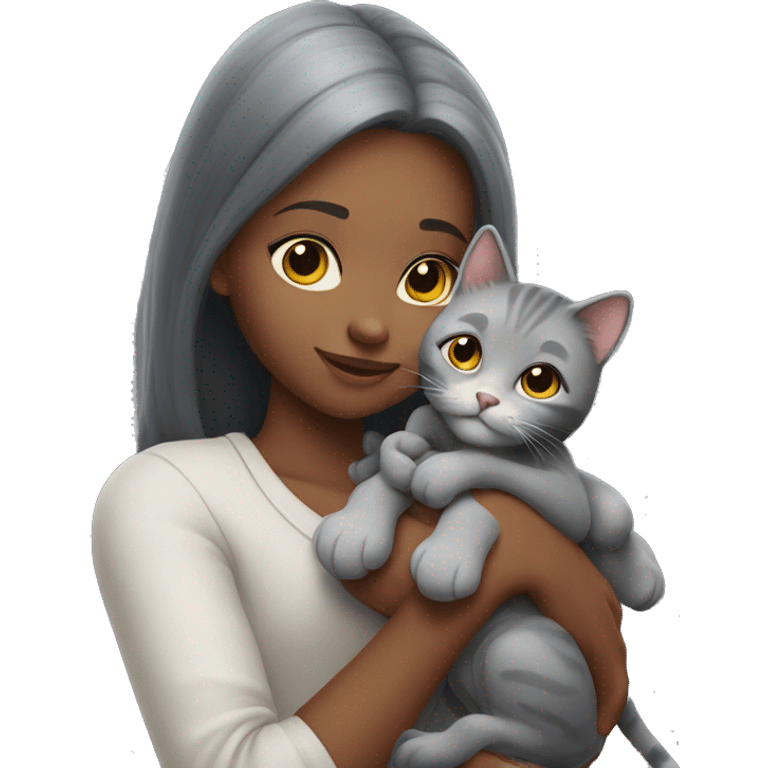 Grey cat in girl’s arms  emoji