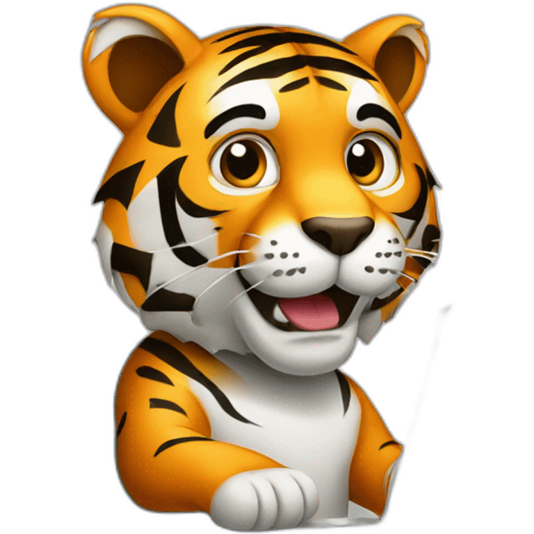 A tiger who study on a laptop emoji