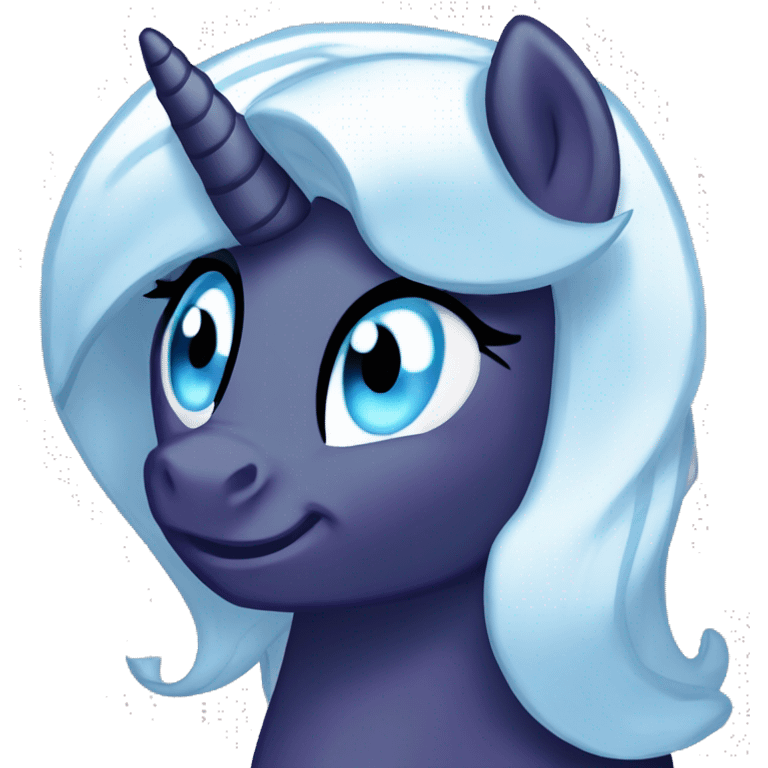 My little pony  Evil dark purple alicorn with blue eyes and blue eyes shadow with white hair with blue sstreaks emoji