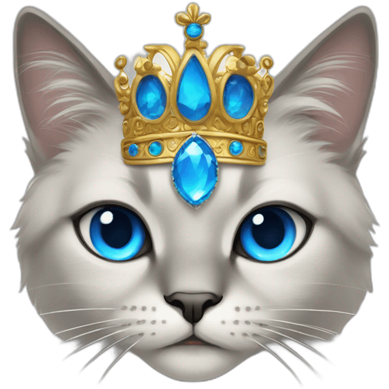 neva masquarade cat with blue eyes and a crown emoji