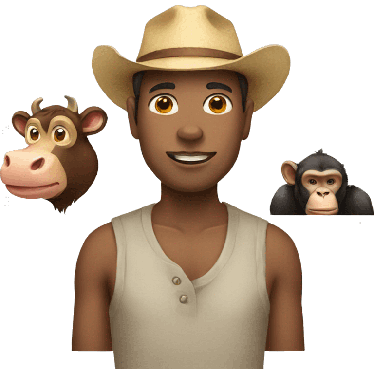 A human with the head of a cow and a monkey emoji