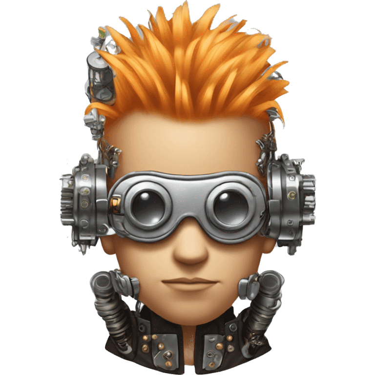 Light orange Mohawk hair male cyborg head with silver steampunk goggles and circuits emoji