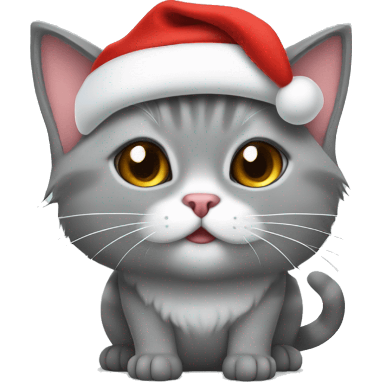 Gray munchkin cat with Santa hat on emoji