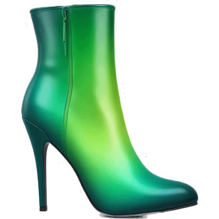 Realistic isolated top front view of a pair of dark teal,lime green,mint green and emerald green ombre high heel ankle bootie boots. emoji