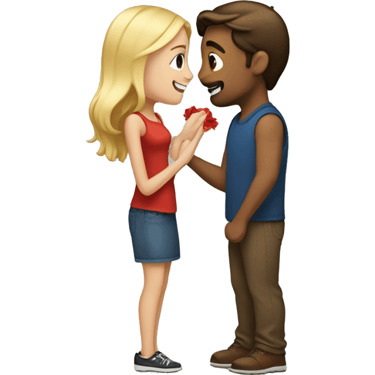 Brown haired guy proposing to short blonde girl  emoji