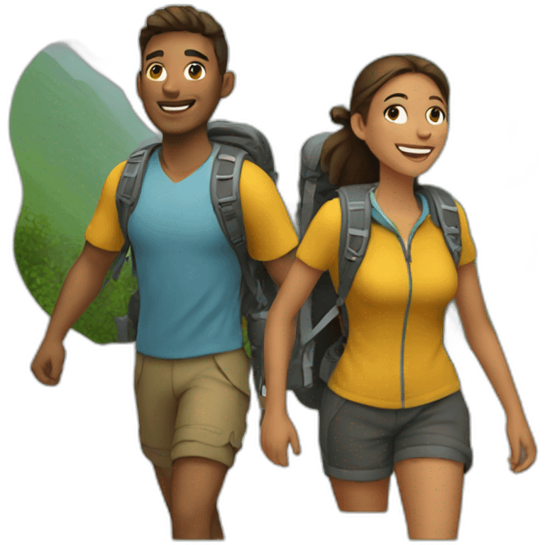 young couple trekking emoji