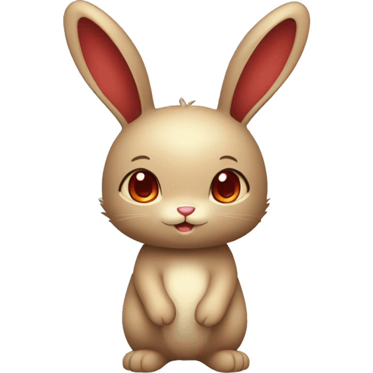 Cute Shiny Brown-Beige Normal-type-Ground-type Bunny-Fakémon with Dark-Red eyes, full body emoji