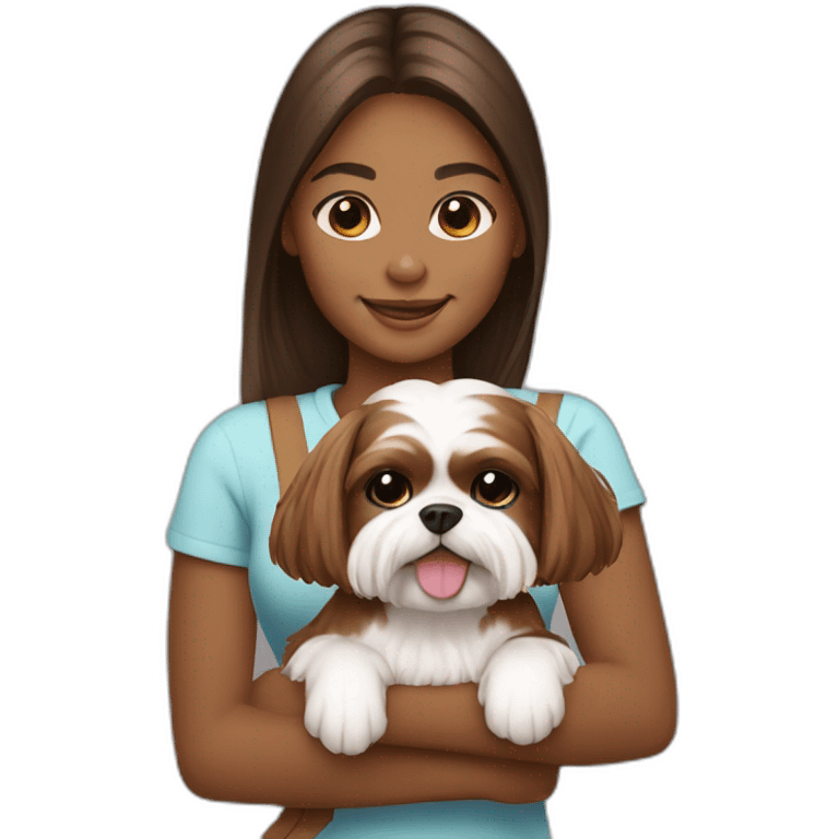 girl carrying happy brown and White shih tzu dog emoji