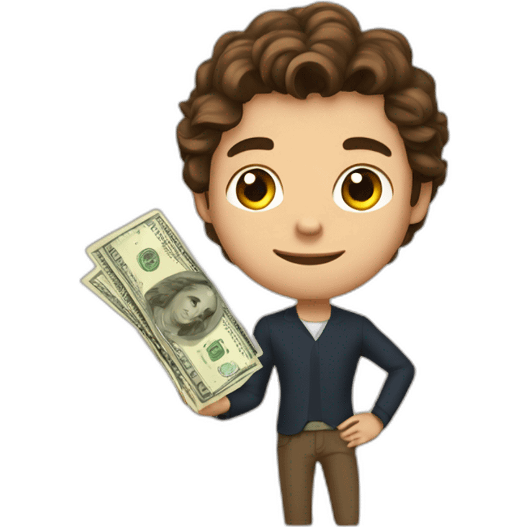 A rich strong teenagers with forward Brown hair and beige skin and with money in his hand emoji