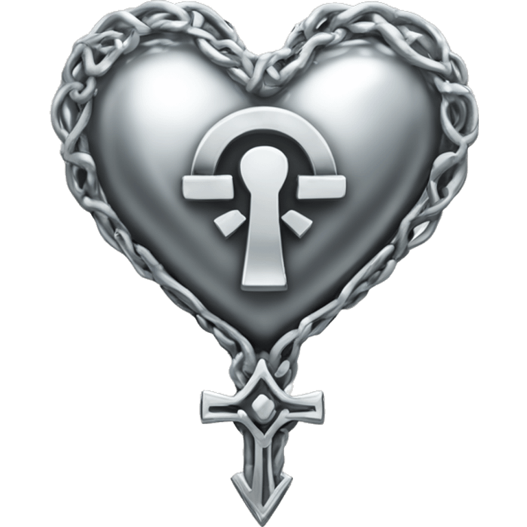 Silver heart shape with ankh in the center emoji