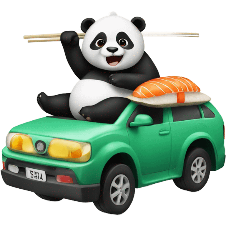 panda riding a sushi car emoji