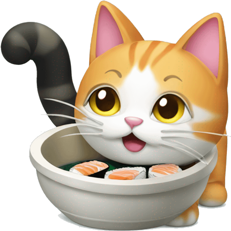 Cat washing sushi emoji