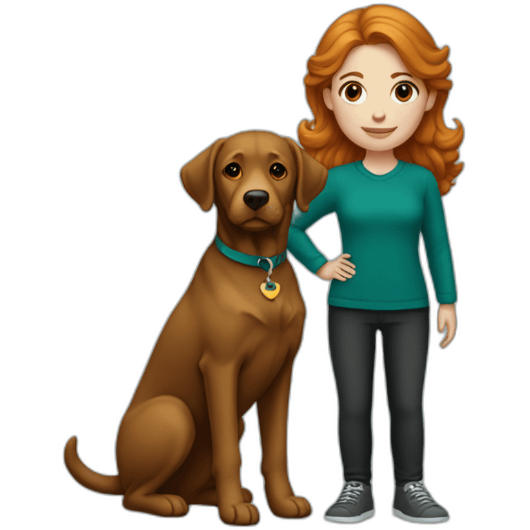 ginger-girl-with-brown-eyes-wearing-teal-and-her-black-labrador emoji