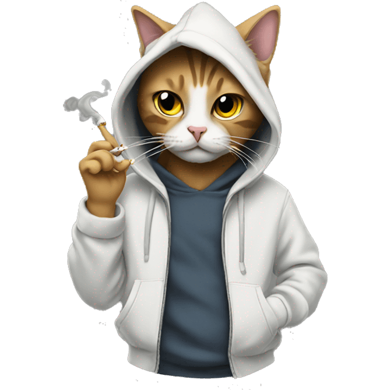 Cat wearing a hoodie smoking emoji