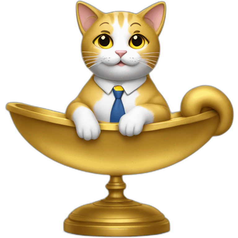 cat secretary sitting on top of the gold cloud emoji