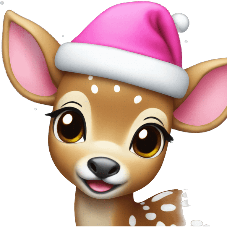 Baby Deer wearing a pink Santa hat emoji