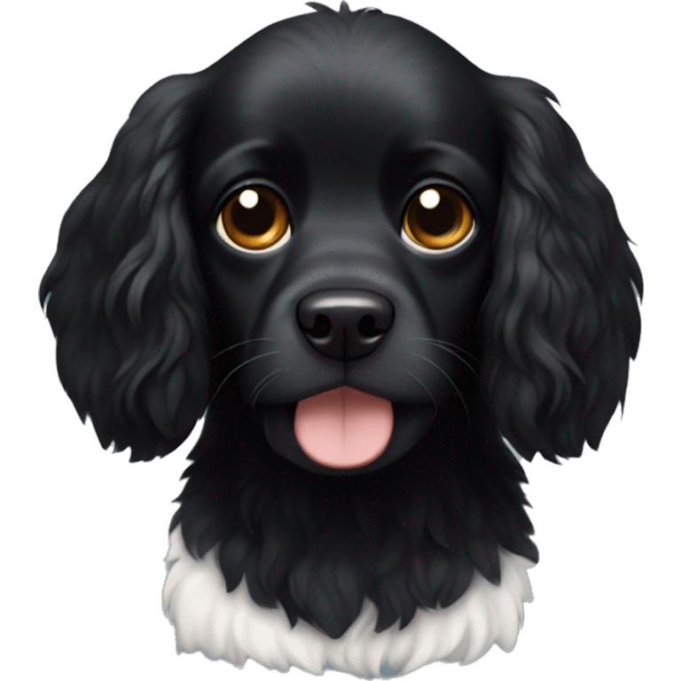 Small completely black spaniel with black fur on his whole face and white fur only on his chest emoji