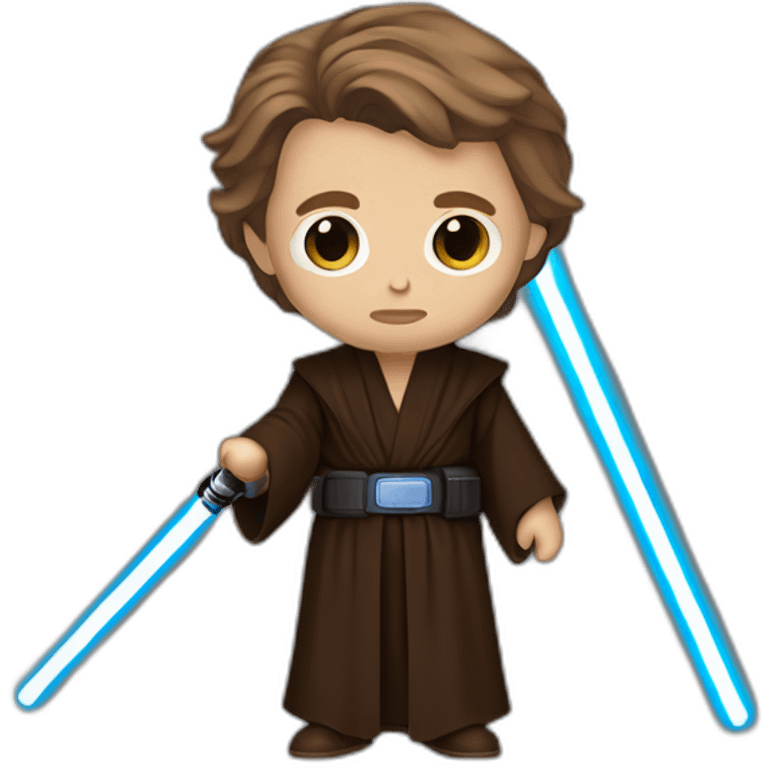 Dark side anakin skywalker (scar over right eye) (brown hooded robe) (portrait, front facing) (blue lightsaber) emoji