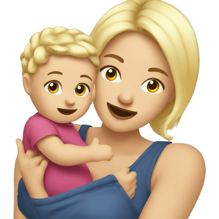 blonde MOM plays with baby emoji