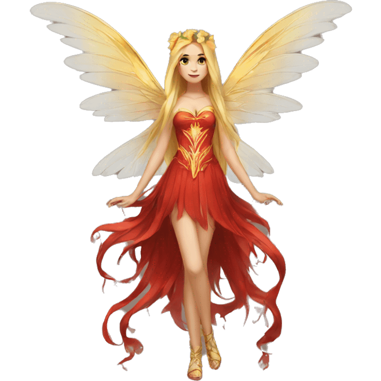 big wings, flower, Beautiful, fairy, gold,red, long hair emoji