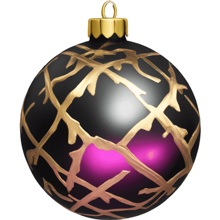 Realistic black and pink metallic christmas bauble with gold accents.  emoji