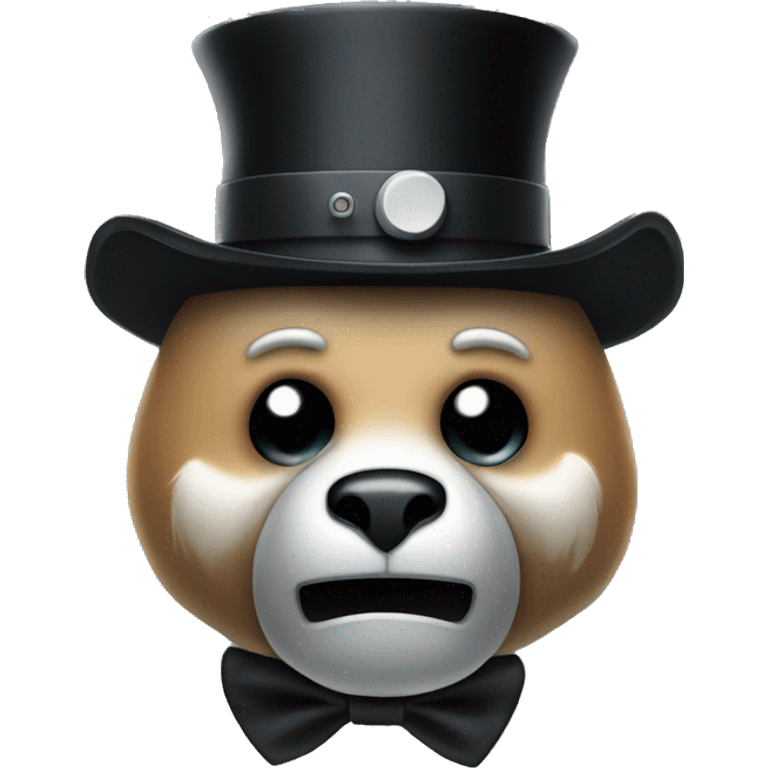 robotic bear top hat with mic  and scary emoji