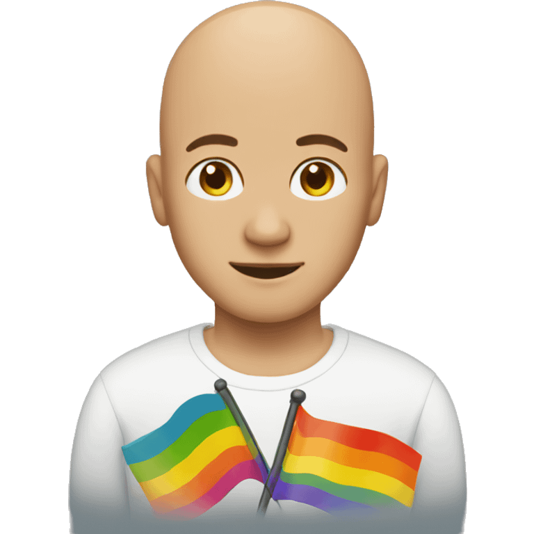 a bald man with a gay flag emoji