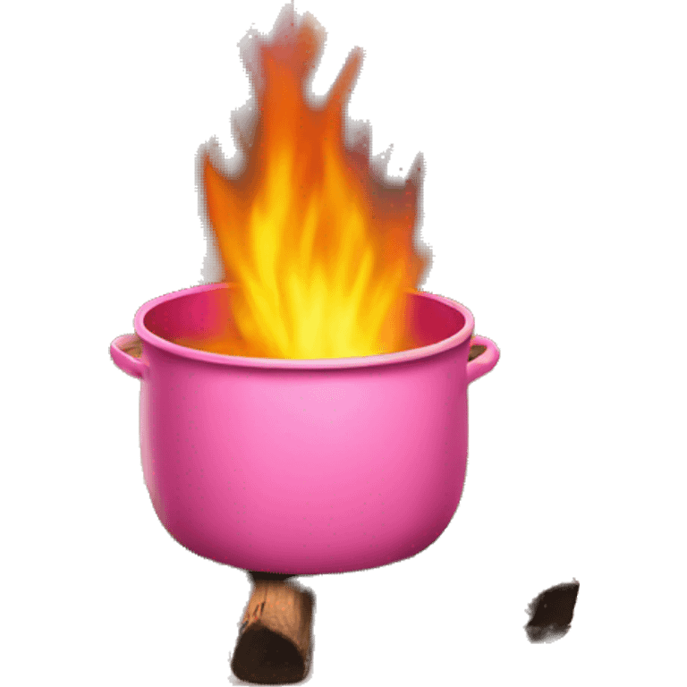 Realistic pink pot on top of a camp fire o emoji