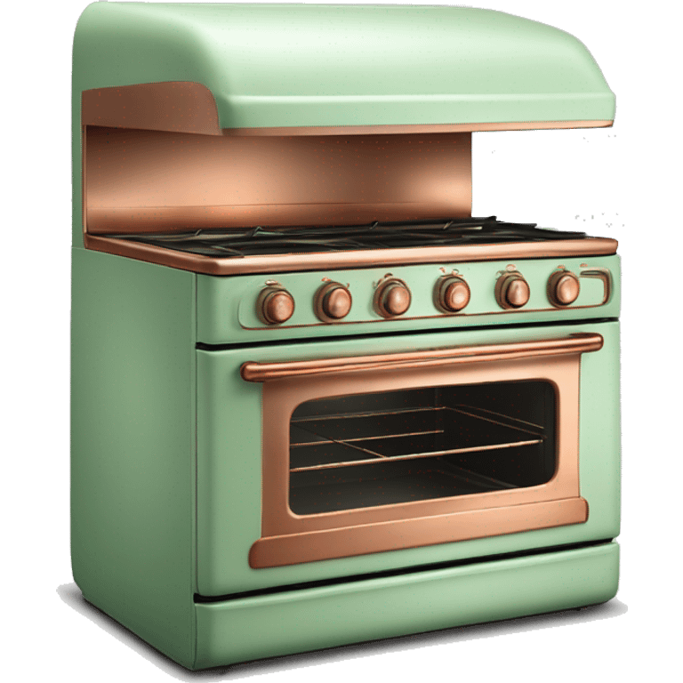 Realistic pastel green and metallic copper vintage oven. emoji