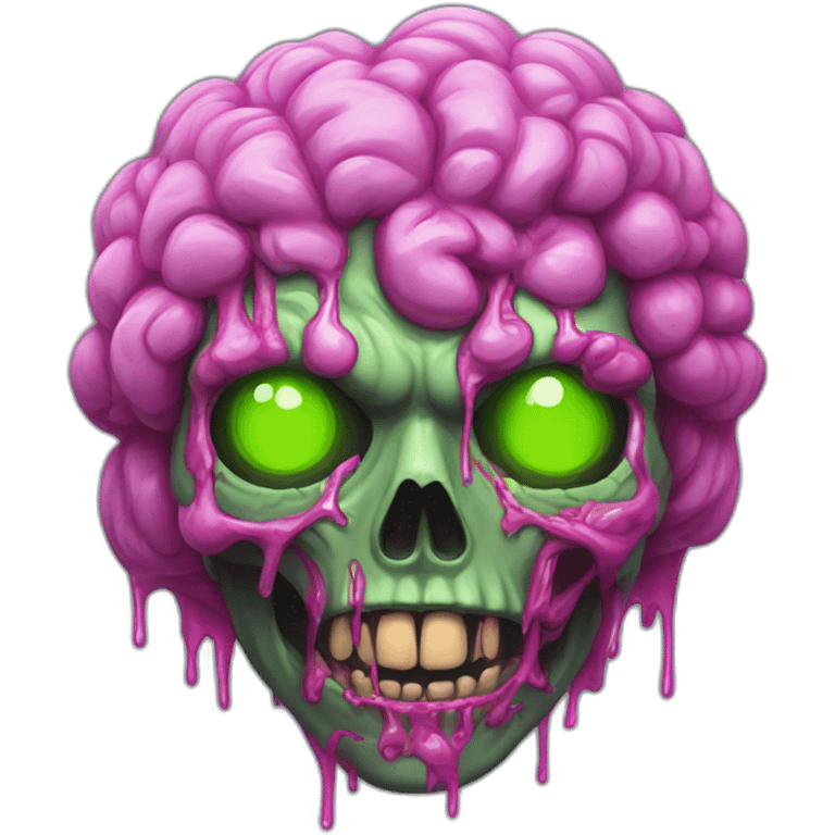 Zombie with radiant green skin and a neon-pink brain exposed emoji