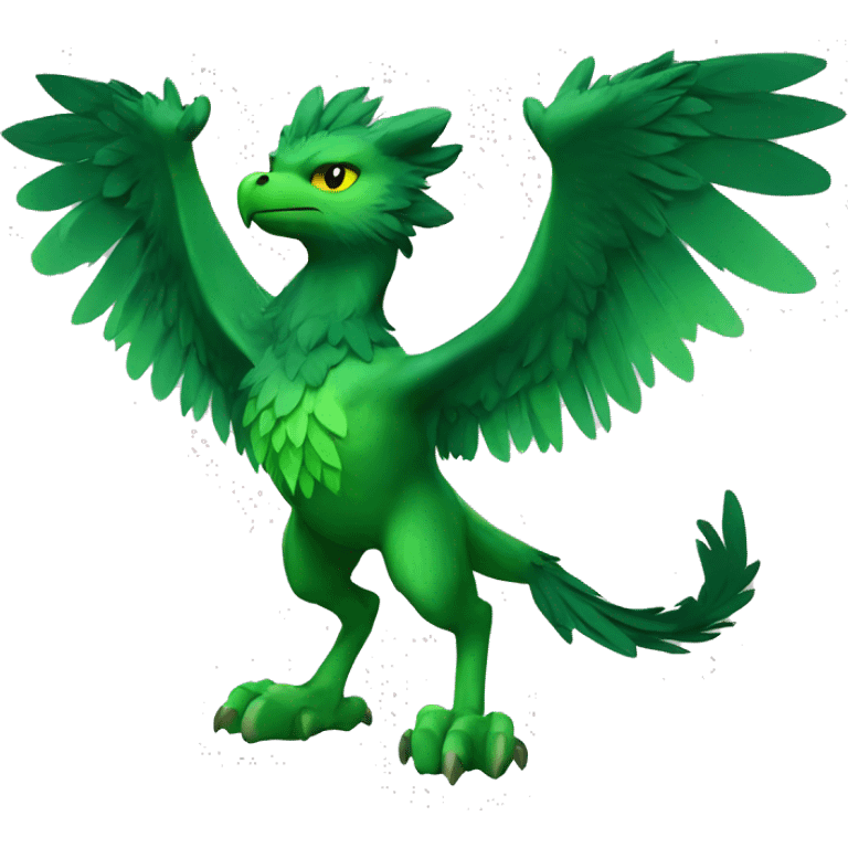 Full-body green gryphon with wolf-body with a beak for its mouth and wings emoji