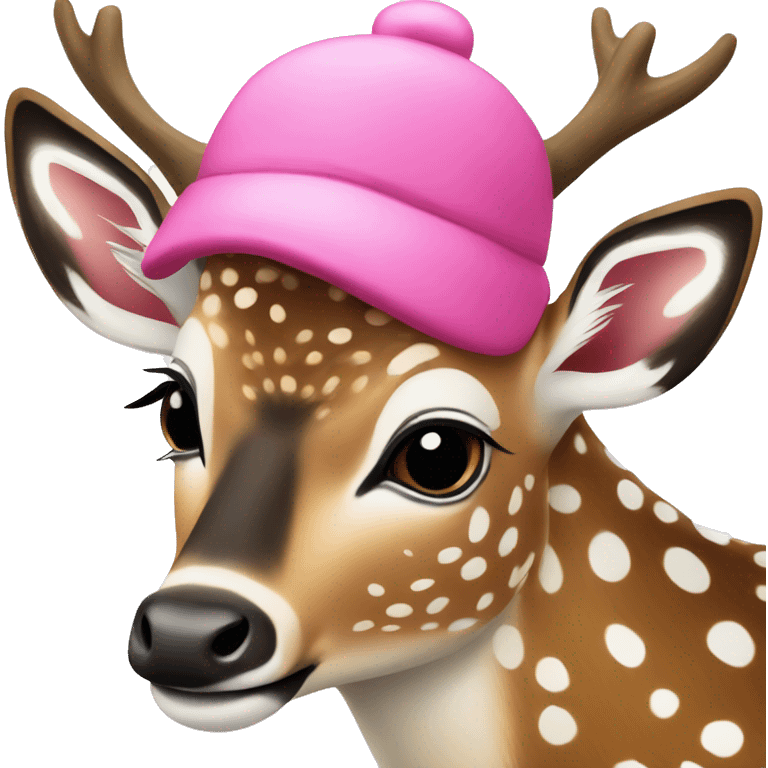 spotted deer with a pink hat emoji