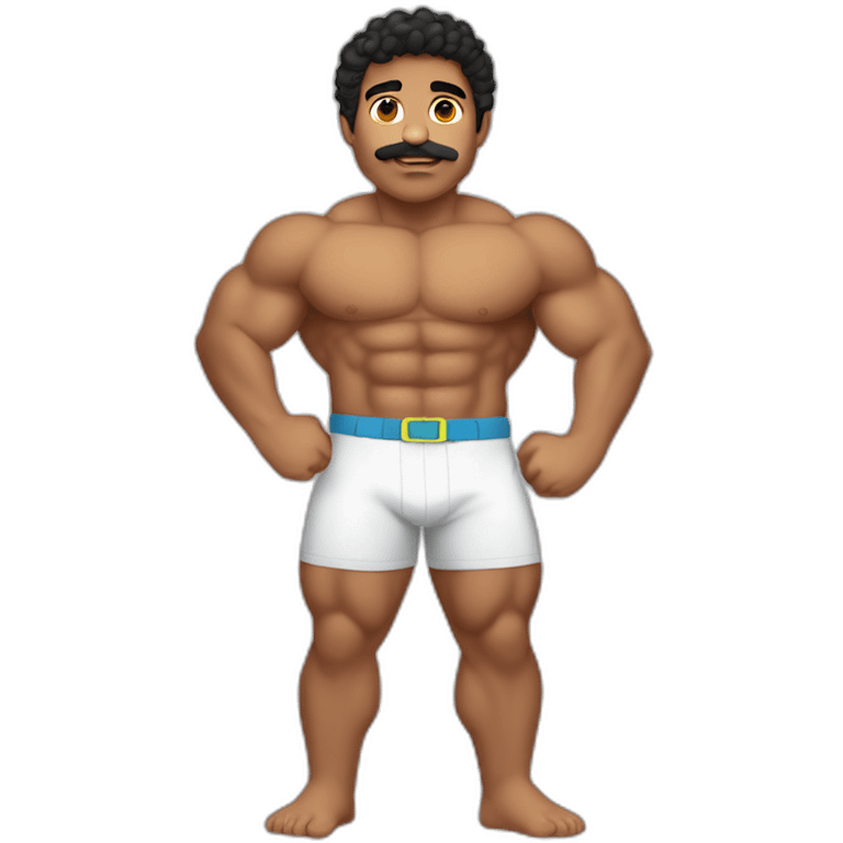 Latino boy, lifeguard with hairy chest, simple mustache and hyper muscular pecs emoji