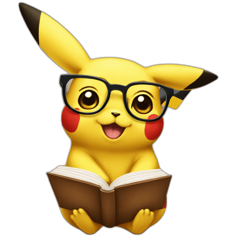 pikachu as a philosopher holding a book wearing glasses emoji