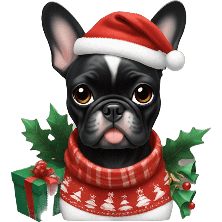 Black Tiger French Bulldog girl with xmas things  emoji