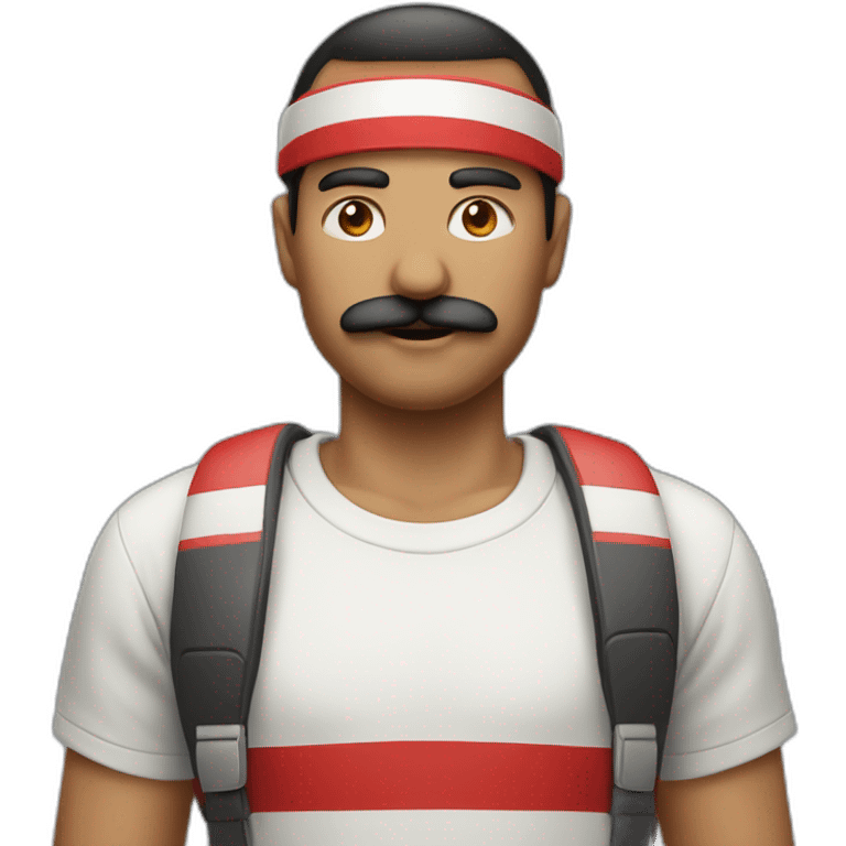 Madura man with red and white stripe t short and moustache emoji