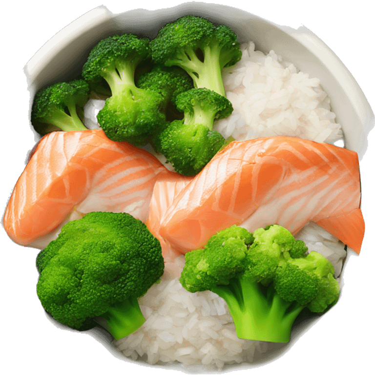 Pokebowl with rice salmon and broccoli  emoji